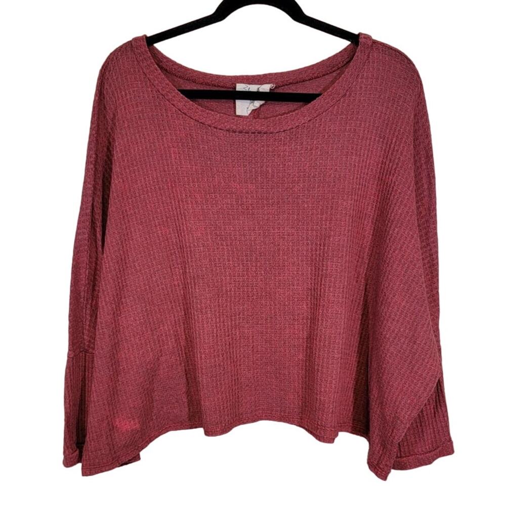 Fantastic Fawn Women's Pullover Waffle Knit Cropped Top Winter Cozy Size Large